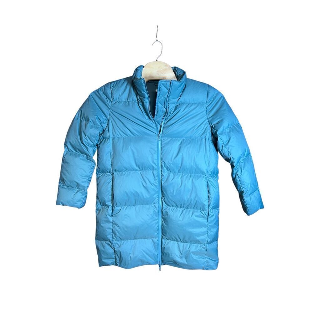 J.Jill Long Puffer Coat Quilted Down Winter Warm Zip Front Bluespruce Medium